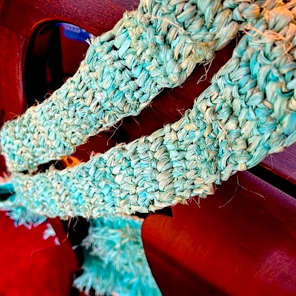 Straw raffia green blue shoulder tote bag - Picture 5 of 5